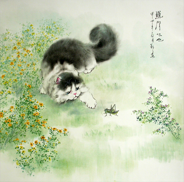 工笔猫 - 中国名人书画家:顾颖之老师书画官网